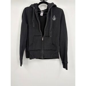 Y2K Volcom Stone Womens Small Black Zip Up Hoodie Graphic Skate Sweatshirt
